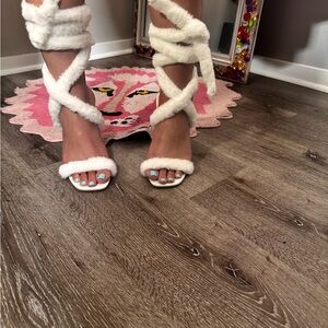 Cape Robbin White Faux Fur Wrap Heels